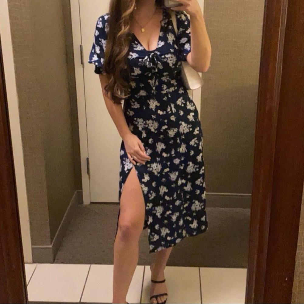 Abercrombie Navy Floral Midi Dress, size small